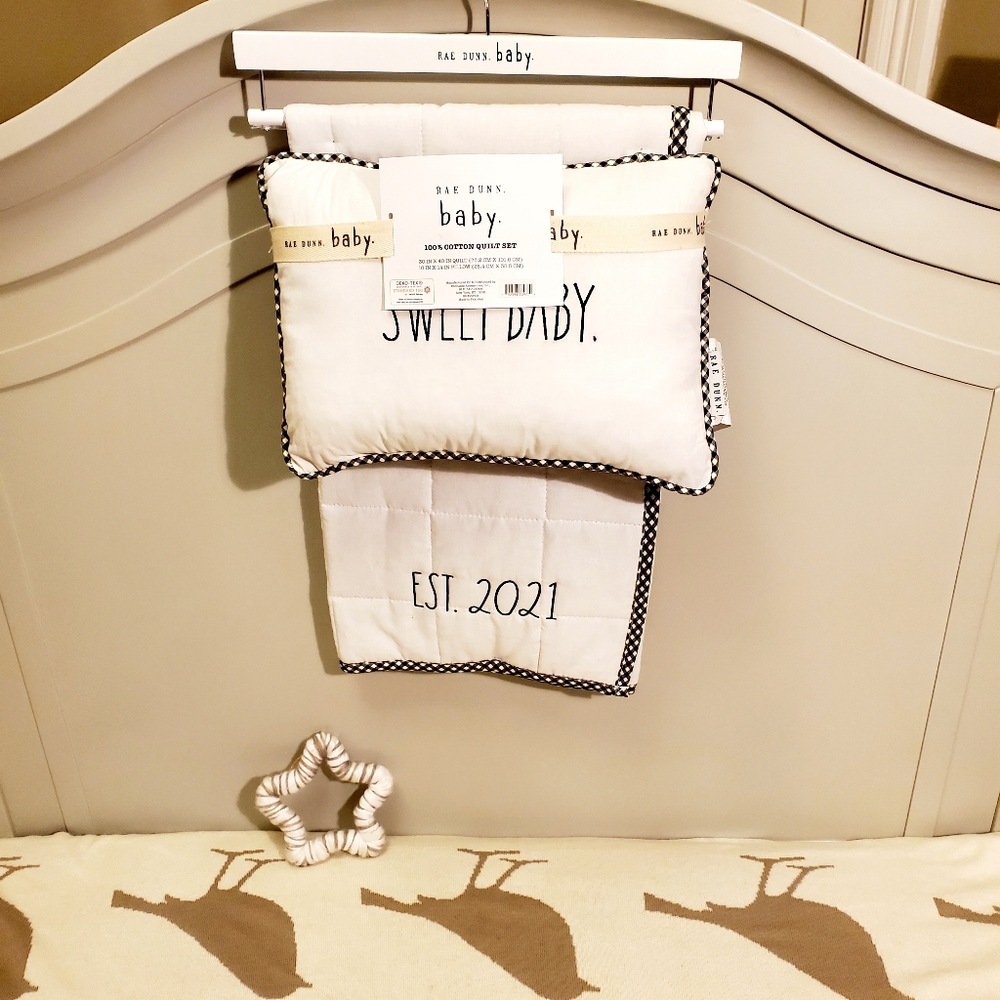 Rae Dunn Sweet Baby Blanket & Pillow- Black/White
